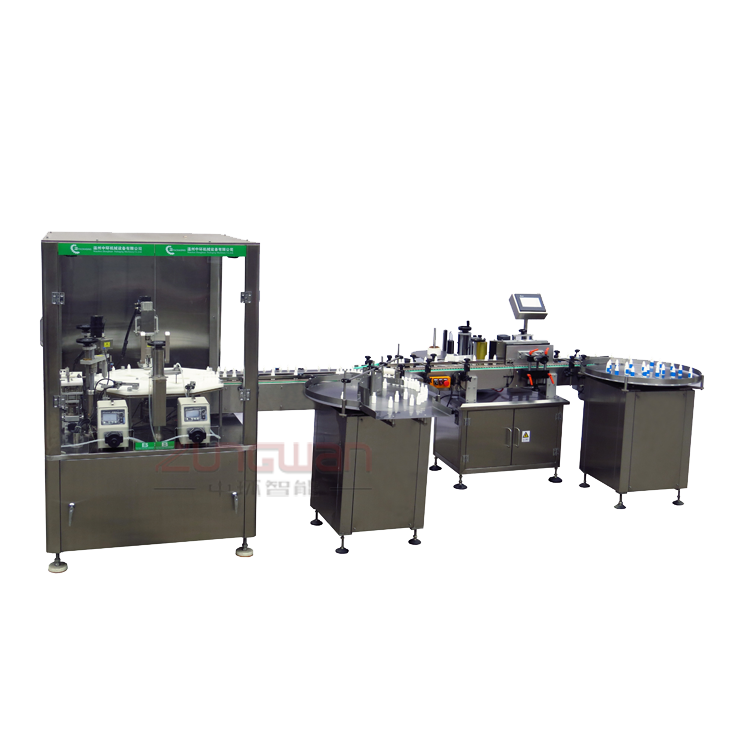 ZHX-JSX全自動膠水煙油灌裝旋蓋貼標(biāo)生產(chǎn)線